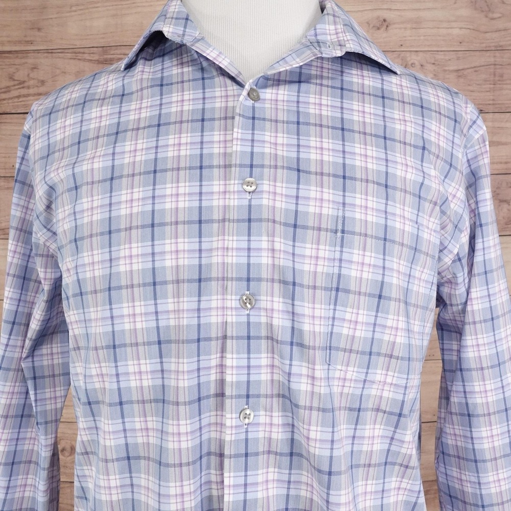 Van Heusen Flex Dress Shirt 16-16.5 32/33 L Plaid Regular Fit Ultra Wrinkle Free